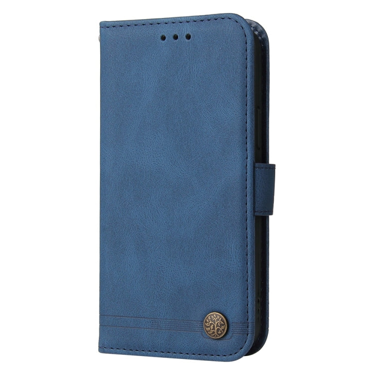 Funda de Cuero OnePlus 13 con Botones de Metal y Diseño Árbol de la Vida (Azul)
