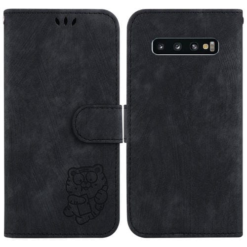 Para Samsung Galaxy S10 Funda de cuero con relieve Little Tiger (negro)