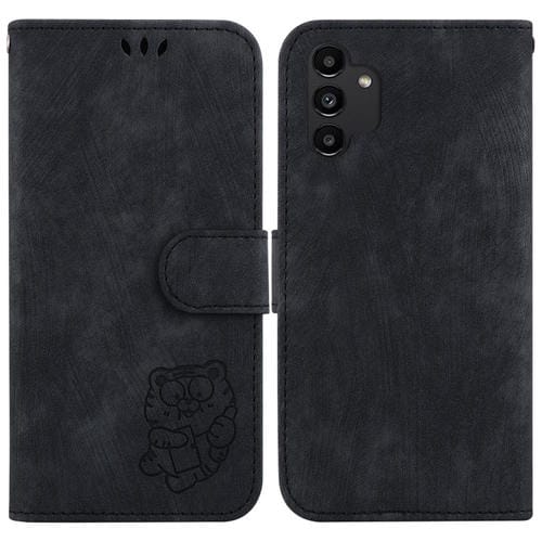 Para Samsung Galaxy A13 4G Funda de cuero con relieve Little Tiger (negro)