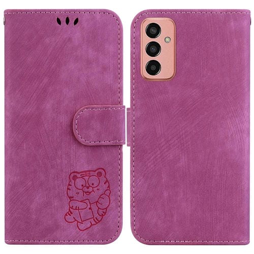Para Samsung Galaxy M13 4G Funda de cuero con relieve Little Tiger (rojo rosa)