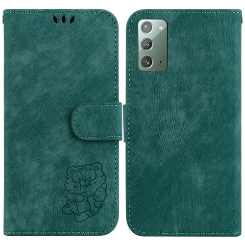 Para Samsung Galaxy Note20 Estuche para teléfono de cuero con relieve Little Tiger (verde)