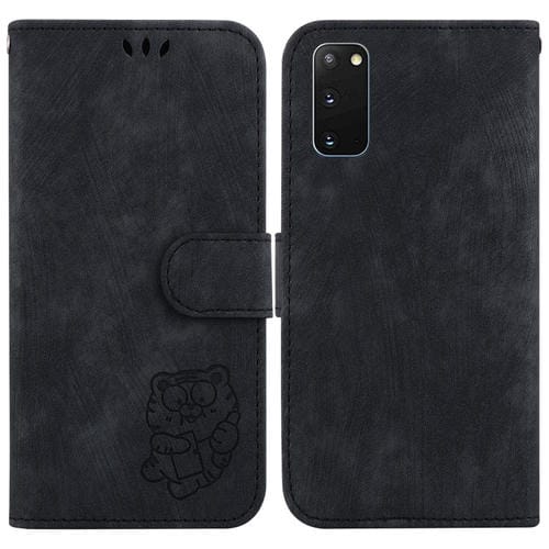 Para Samsung Galaxy S20 Estuche para teléfono de cuero con relieve Little Tiger (negro)