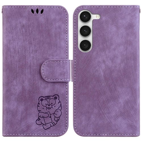 Para Samsung Galaxy S23 5G Funda de cuero con relieve Little Tiger (púrpura)