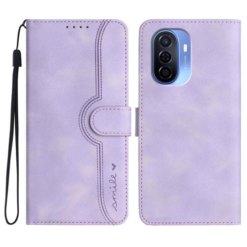 Funda de Cuero Huawei Enjoy 50 Nova Y70 con Diseño de Corazón (Morado)