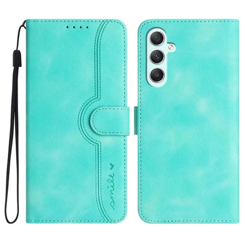 Funda para Samsung Galaxy A35 Cuero Sensación de Piel Patrón de Corazón (Azul Claro)