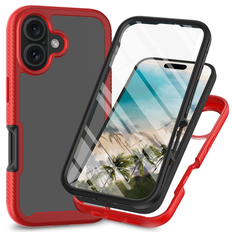 Funda para iPhone 16 PC + TPU con Película Pet Color Sólido Starry Sky (Rojo)