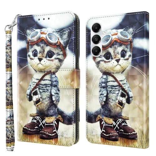 Funda de Cuero Samsung Galaxy A35 5G Pintada 3D Gato Travieso