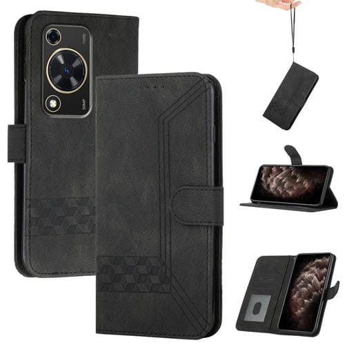Funda de Cuero con Tapa Cúbica para Huawei Enjoy 70 y Nova Y72 (Negra)