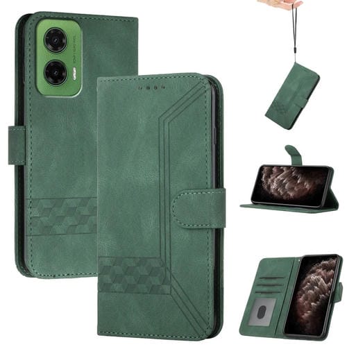 Funda de Cuero con Tapa y Tacto de Piel Cúbica para Motorola Moto G35 (Verde)