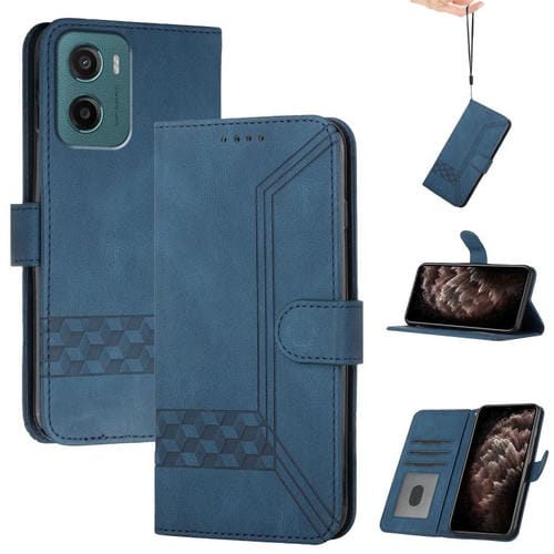 Funda de Cuero con Tapa y Tacto de Piel Cúbica para Motorola Moto G05 (Azul)