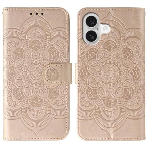 Funda de piel con estampado de mandala solar para iPhone 17 (oro rosa)