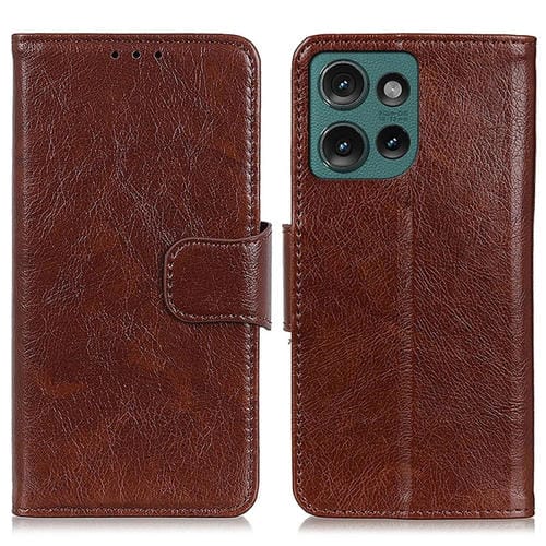 Funda de Cuero con Tapa y Textura Nappa para Motorola Edge 50 5G (Marrón)