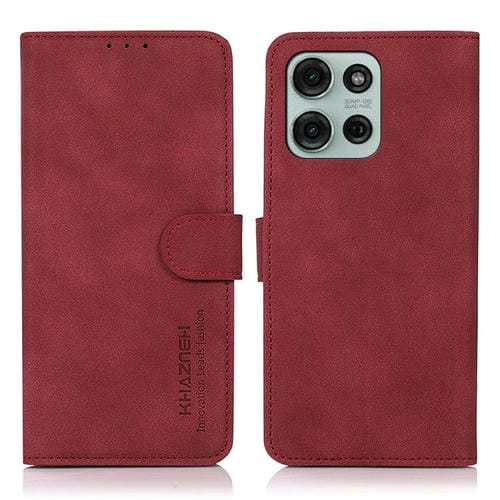 Funda de Cuero Khazneh para Motorola Moto G75 5G con Textura Mate (Rojo)