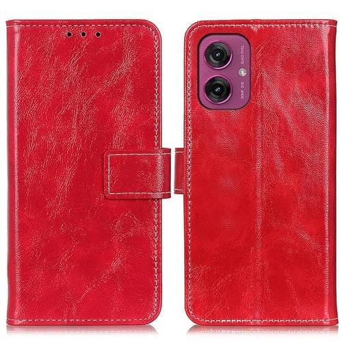 Funda de Cuero Crazy Horse para Motorola Moto G55 5G (Rojo) con Textura Retro