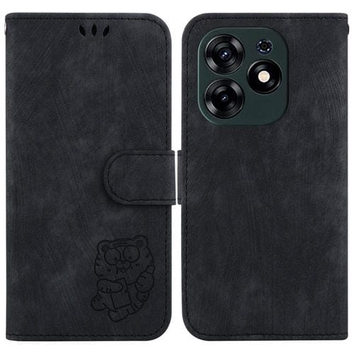 Funda de Cuero para Tecno Spark 10 Pro Little Tiger en Relieve (Negro)