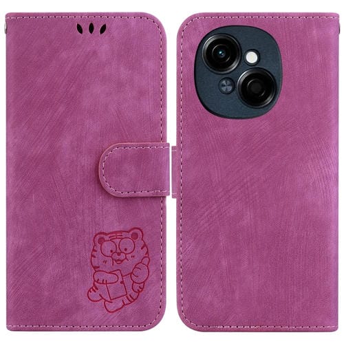 Funda de Cuero con Relieve de Tigre para Tecno Spark Go 1 y Pop 9 Pro (Rosa Rojo)