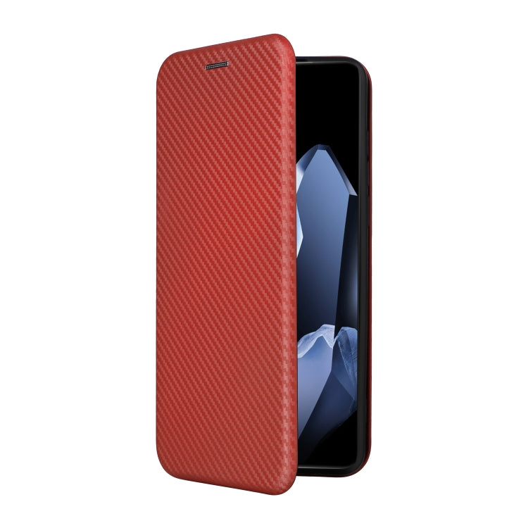 Funda de Cuero con Tapa y Textura de Fibra de Carbono para OnePlus 13 (Marrón)