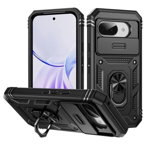 Funda TPU + PC con Soporte Deslizante para Google Pixel 9A (Negro)
