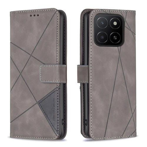Funda de Cuero con Textura de Rombos y Hebilla Magnética para Honor X5B (Gris)
