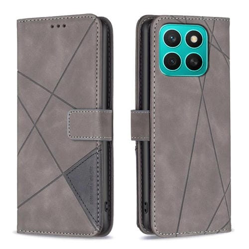 Funda de Cuero Honor X8C 4G con Textura de Rombos y Hebilla Magnética (Gris)