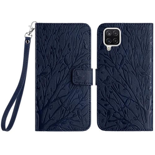 Funda para Teléfono Samsung Galaxy A12 5G Cuero Patrón En Relieve Tree Birds (Azul)