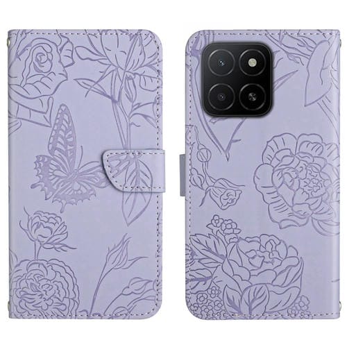 Funda de Cuero con Tapa y Mariposas en Relieve para Honor X5B 4G / X5B Plus 4G Ht03 (Morado)