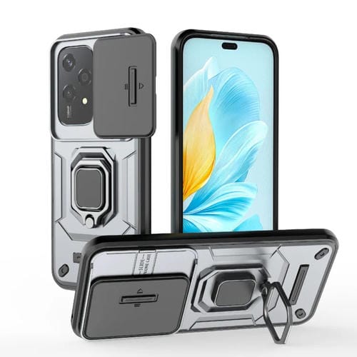 Funda para Honor 200 Lite 5G Global Sliding Camshield TPU + PC a Prueba de Golpes con Soporte (Gris)