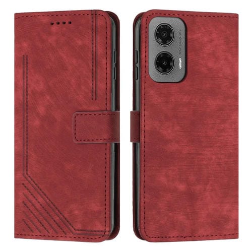 Funda de Cuero Motorola Moto G35 Diseño de Rayas Tacto Sedoso (Rojo)