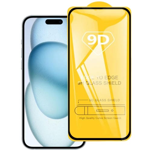 Película de Vidrio Templado para iPhone 15/15 Pro 9D con Pantalla de Pegamento Completo - MOVILSTORE