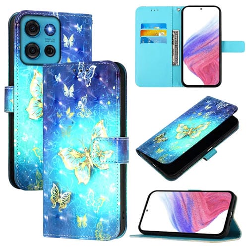 Funda de Cuero con Tapa Horizontal y Pintura 3D para Motorola Moto G75 5G (Mariposa Dorada)