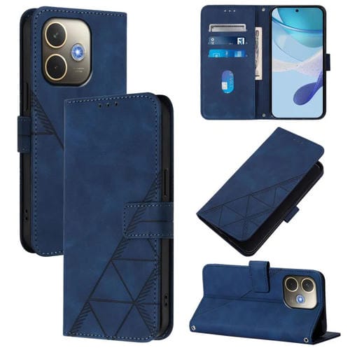Funda de Cuero con Tapa y Relieve 3D para Oppo A5 Pro 5G Global Crossing (Azul)