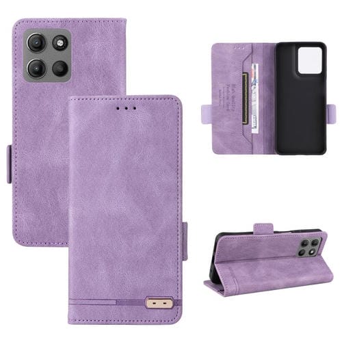 Funda de Cuero con Cierre Magnético para Motorola Moto G15 (Morado)