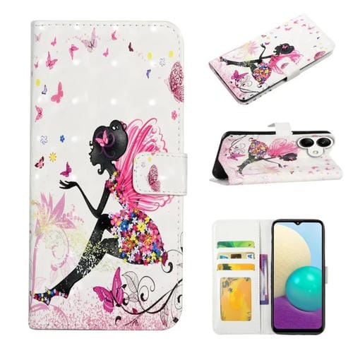 Funda para Teléfono Samsung Galaxy A04E Cuero con Dibujo 3D en Relieve al Óleo (Hada de Flores)