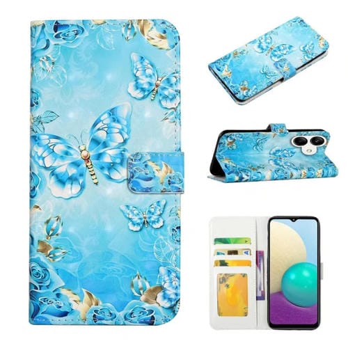 Funda para Samsung Galaxy A04 Cuero Dibujo 3D Relieve Óleo (Mariposas Azules)