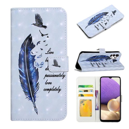 Funda para Teléfono Samsung Galaxy A32 4G Cuero Dibujo 3D Relieve al Óleo (Pluma Azul)