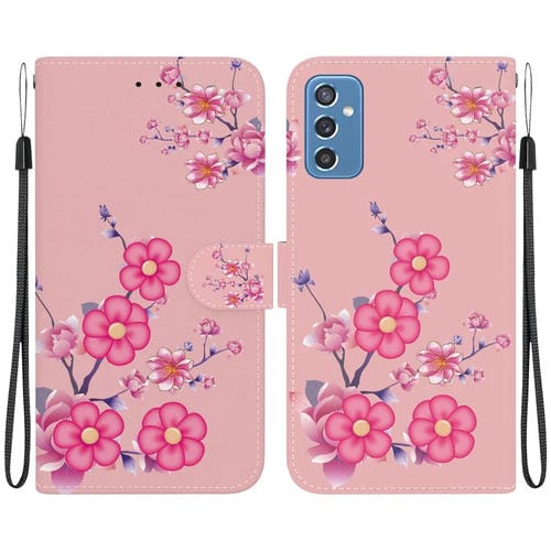 Funda para Teléfono Samsung Galaxy M52 5G Cuero Dibujo Coloreado Textura de Cristal (Flores de Cerezo)
