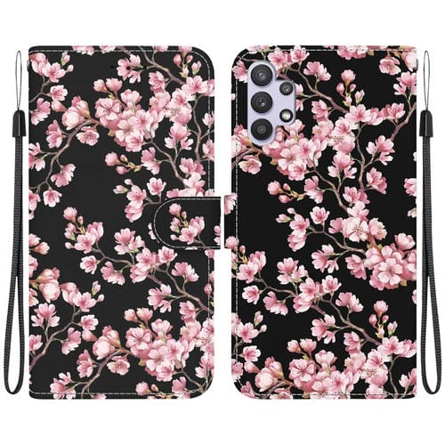 Funda de Cuero Samsung Galaxy A32 4G con Dibujo Coloreado y Textura de Cristal (Flor de Ciruelo)