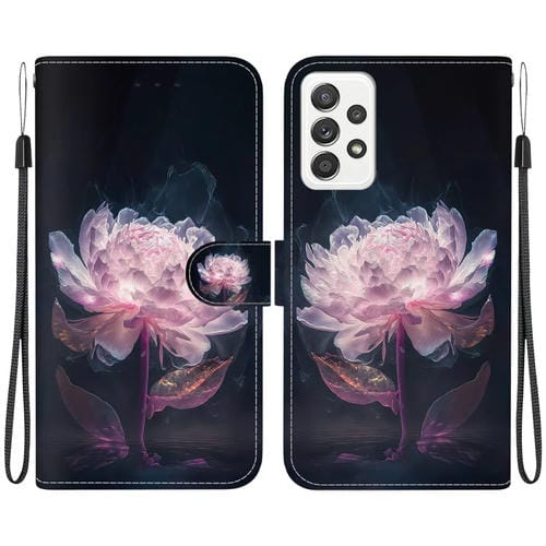 Funda para Teléfono Samsung Galaxy A72 5G / 4G Cuero Dibujo Coloreado Textura de Cristal (Peonía Púrpura)