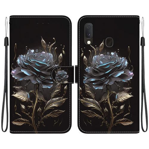 Funda para Teléfono Samsung Galaxy A10E A20E Cuero Dibujo Coloreado Textura Cristal (Rosa Negra)