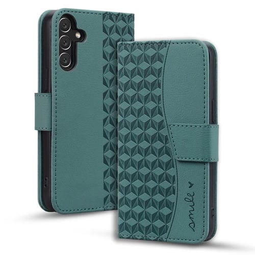 Funda de Cuero Samsung Galaxy A55 5G con Hebilla de Diamante y CordĂłn (Verde)