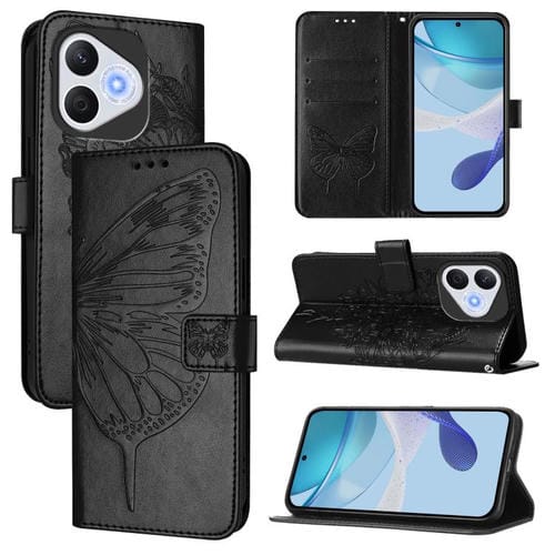 Funda de Cuero para Honor 400 Lite con Diseño de Mariposa en Relieve (Negra)