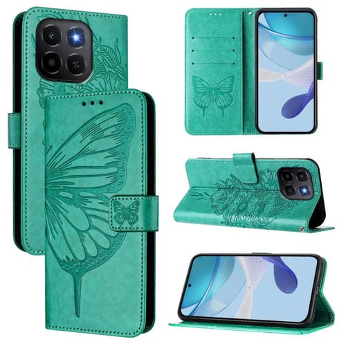 Funda de cuero con diseño de mariposa en relieve para Honor X6c 4G (verde)