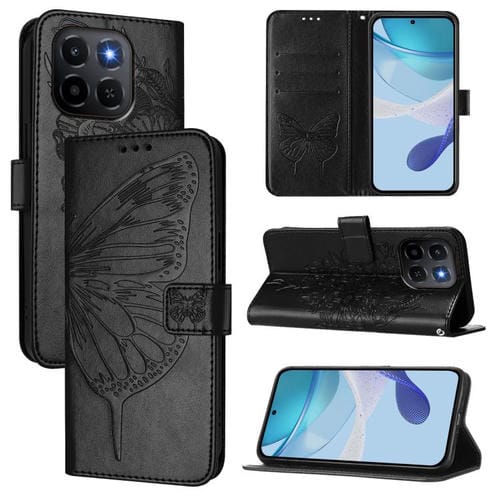 Funda de cuero con diseño de mariposa en relieve para Honor X6c 4G (negra)
