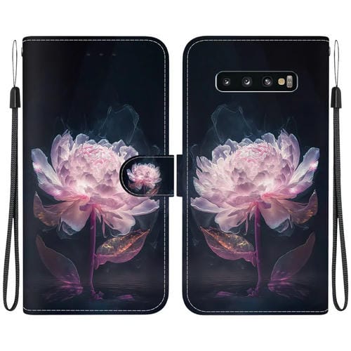 Funda de Cuero para Samsung Galaxy S10 con Dibujo Coloreado y Textura de Cristal (Peonía Púrpura)