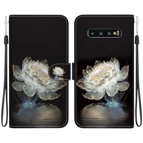 Funda de cuero para Samsung Galaxy S10 con dibujo coloreado y textura de cristal (Peonía de Cristal)
