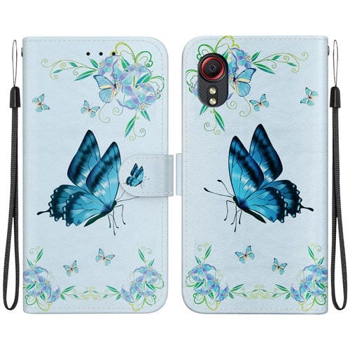 Funda de Cuero Samsung Galaxy Xcover 5 con Dibujo Coloreado y Textura de Cristal (Pensamientos Azules)