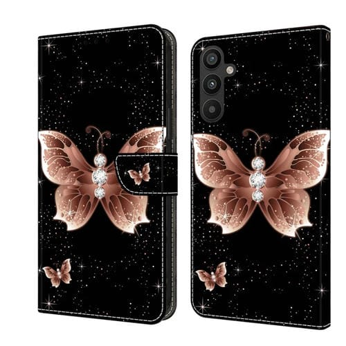 Funda Protectora de Cuero para Samsung Galaxy A15 Crystal 3D a Prueba de Golpes (Mariposa de Diamante Rosa)
