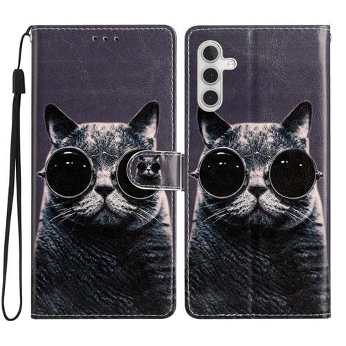Funda de Cuero Samsung Galaxy A55 Dibujo Gato de Gafas de Sol