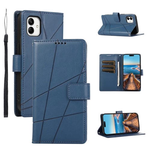 Funda para TelĂ©fono Samsung Galaxy A05 Pu con LĂnea en Relieve y Textura de Cuero Genuino (Azul)