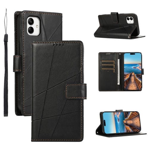 Funda para Teléfono Samsung Galaxy A05 con Línea en Relieve y Textura de Cuero Genuino (Negro)